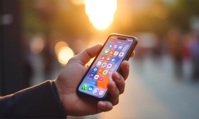 Farbenfrohes Bild verschiedener Social Media Kanäle auf einem Smartphone